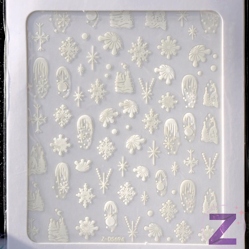 karácsonyi körömmatrica 3D fehér mintákkal