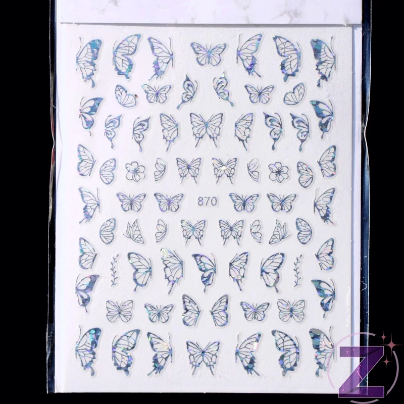 körömmatrica 3D butterfly silver