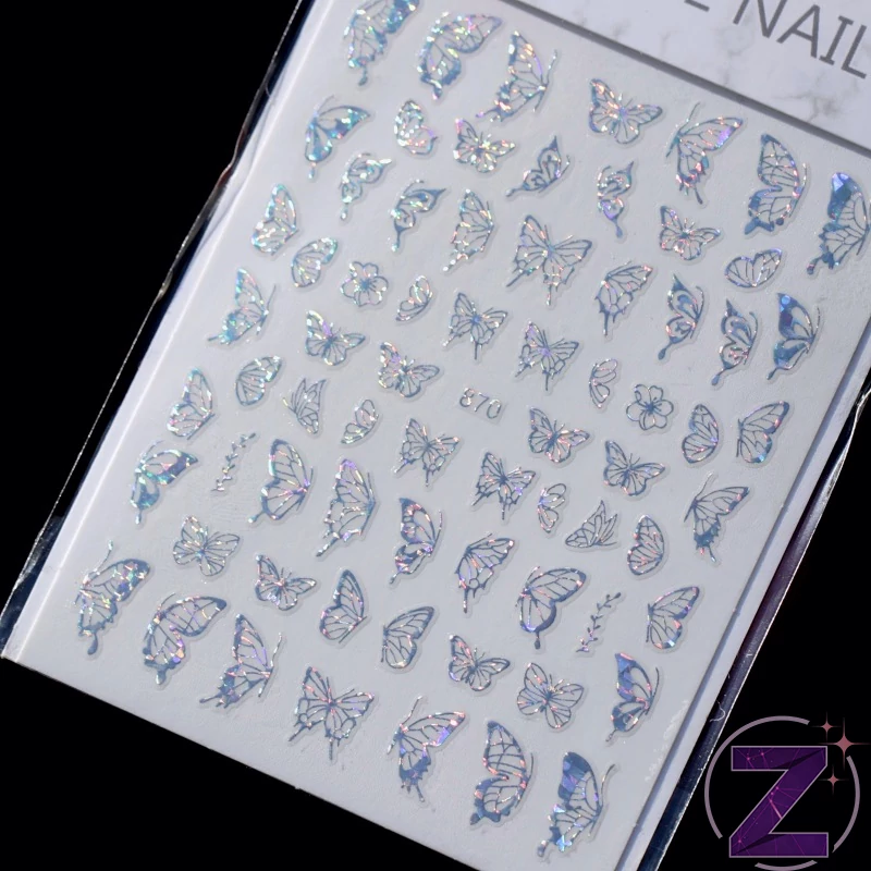 körömmatrica 3D butterfly silver