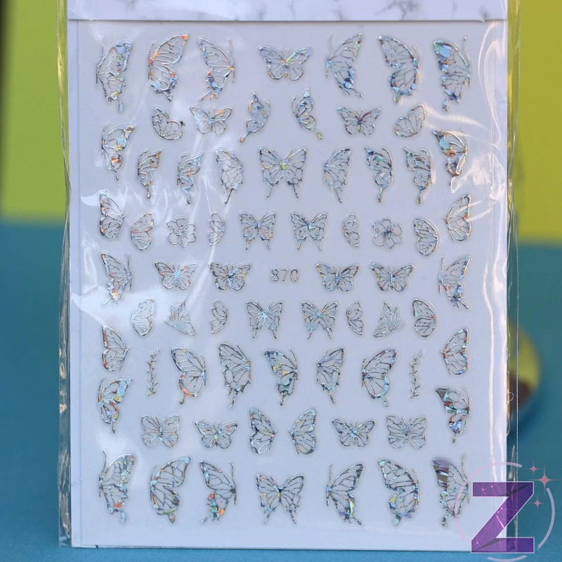 körömmatrica 3D butterfly silver
