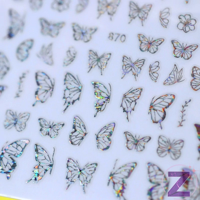 körömmatrica 3D butterfly silver