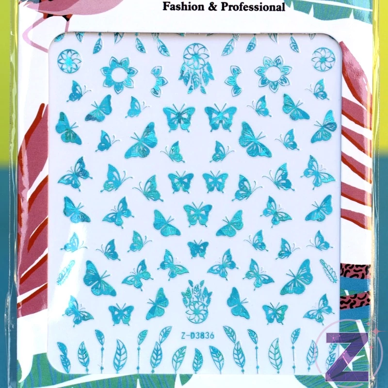 körömmatrica 3D butterfly aquamarine