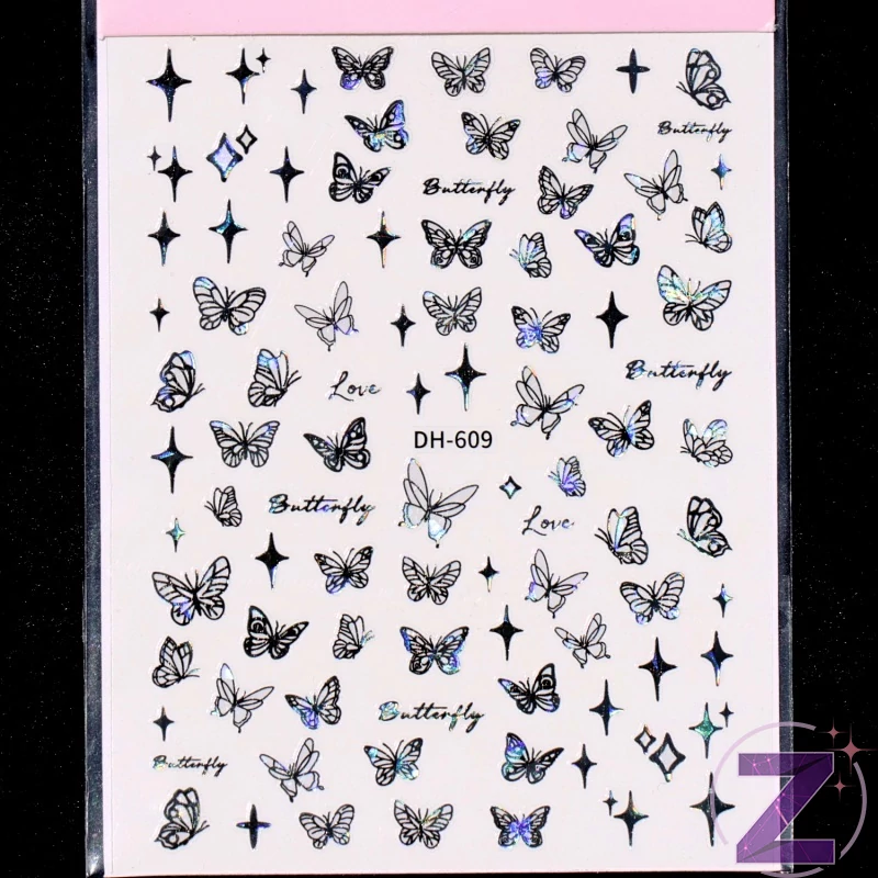 körömmatrica 3D butterfly black AB