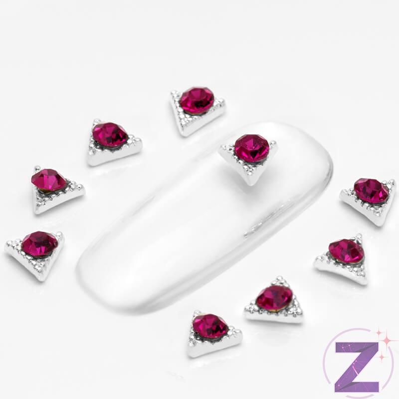strasszköves körömdísz ezüst alapon fuchsia színben